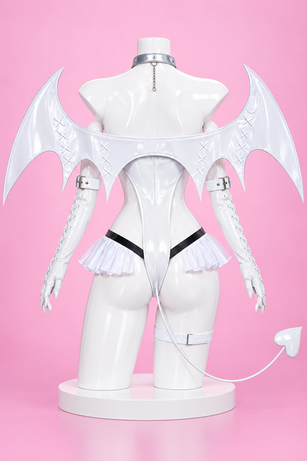 Blanc white angel bunny costume back view for Goddess of Victory Nikke Blanc White Angel Bunny Cosplay Costume Lingerie – Anime Devil Wing Outfit Set