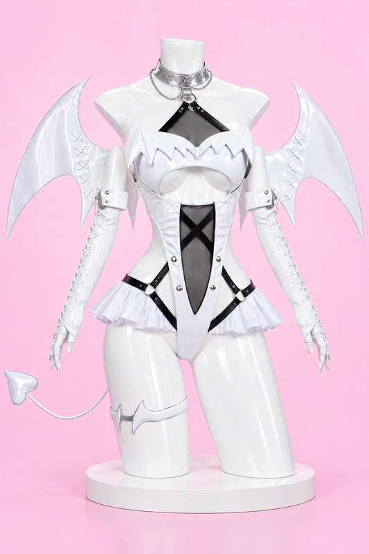 Blanc white angel bunny costume front view for Goddess of Victory Nikke Blanc White Angel Bunny Cosplay Costume Lingerie – Anime Devil Wing Outfit Set
