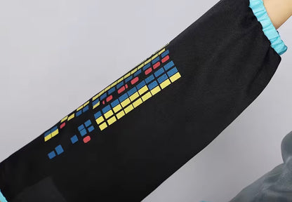 Hatsune Miku cosplay sleeve detail with digital pattern design