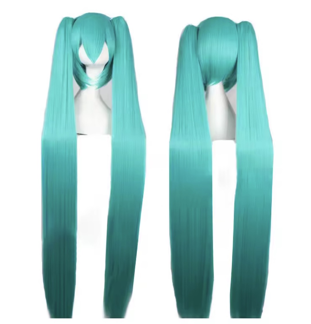 Hatsune Miku cosplay wig teal twin tails long anime wig front and back view