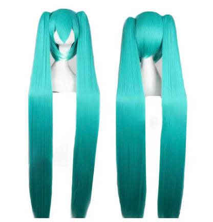 Hatsune Miku cosplay wig teal twin tails long anime wig front and back view