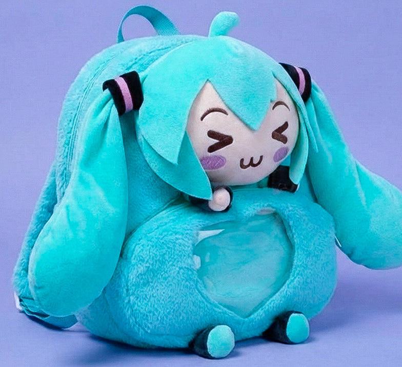 Plush backpack front view for Hatsune Miku Plush Ita Bag - Kawaii Cosplay Backpack with Heart Display Window| MBstudio