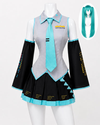 Hatsune Miku Vocaloid Cosplay Costume Set – Anime School Idol Outfit with Wig Option Hatsune Miku costume with teal wig option