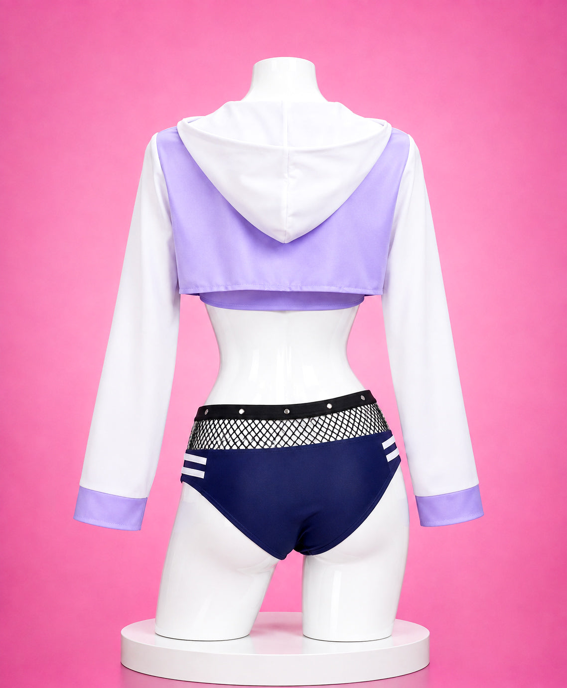 Back view of Hinata Hyuga summer jacket swimsuit cosplay