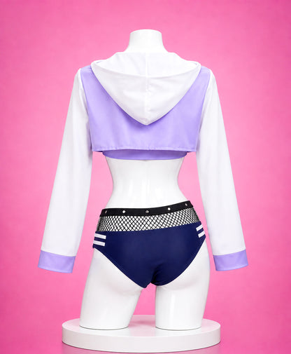 Back view of Hinata Hyuga summer jacket swimsuit cosplay