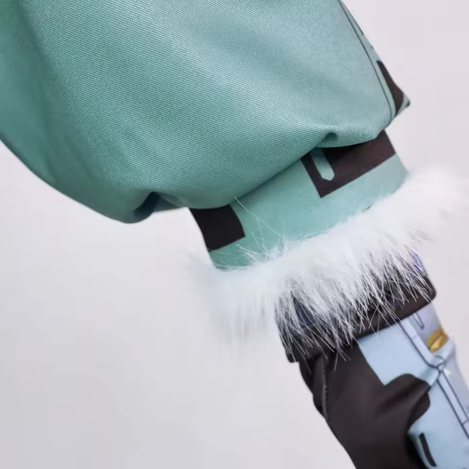 Jane Doe cosplay jacket sleeve cuff featuring faux fur trim and detailed costume construction.
