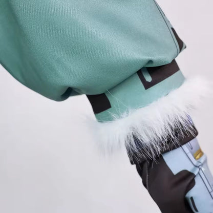 Jane Doe cosplay jacket sleeve cuff featuring faux fur trim and detailed costume construction.
