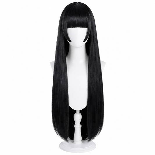 Long black wig front view for Kakegurui Yumeko Jabami Cosplay Wig – Long Black Blunt Bangs