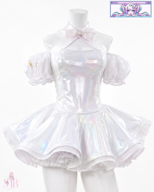 Iridescent white kangel dress front view for KAngel Cosplay Costume & wig - Needy Streamer Overload
