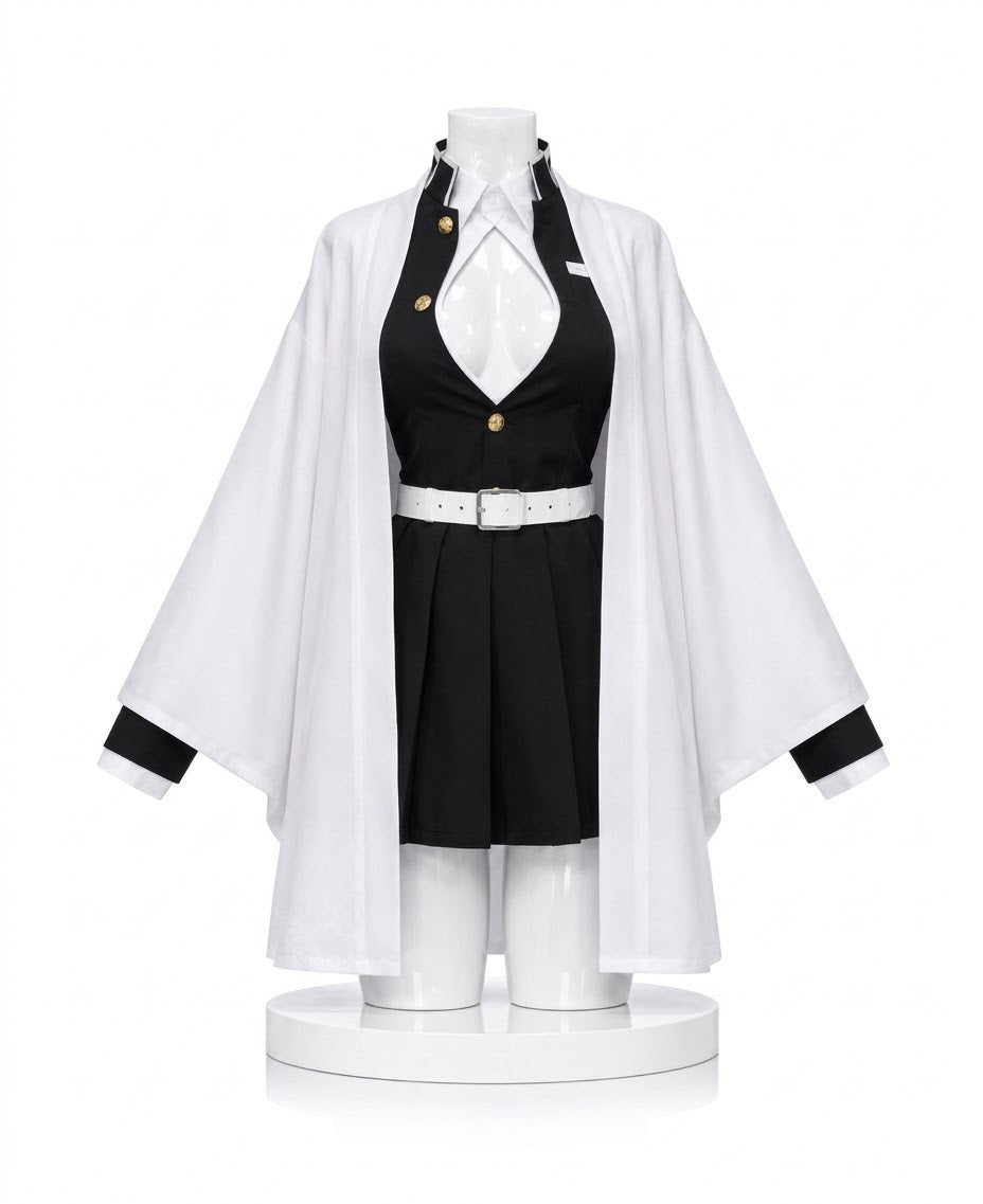 Kanroji Mitsuri Demon Slayer Cosplay Costume with Premium Wig | Full Set Mitsuri Demon Slayer uniform with white haori front view