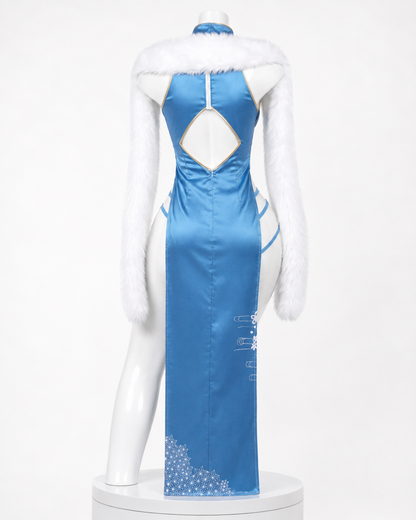 Costume blue satin cheongsam back view for LIMITED Blue Archive Cheongsam Ichinose Asuna Cosplay Costume
