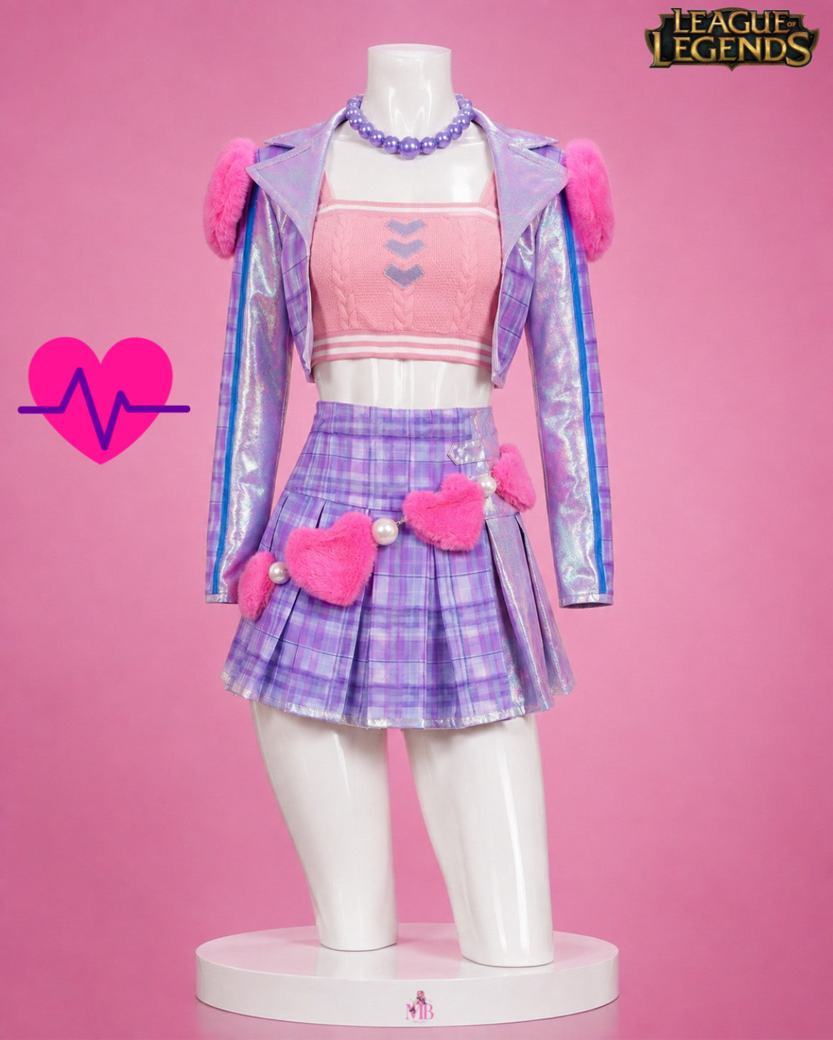Pink and purple heartthrob outfit front view for LOL League of Legends heartthrob Caitlyn Cosplay Costume