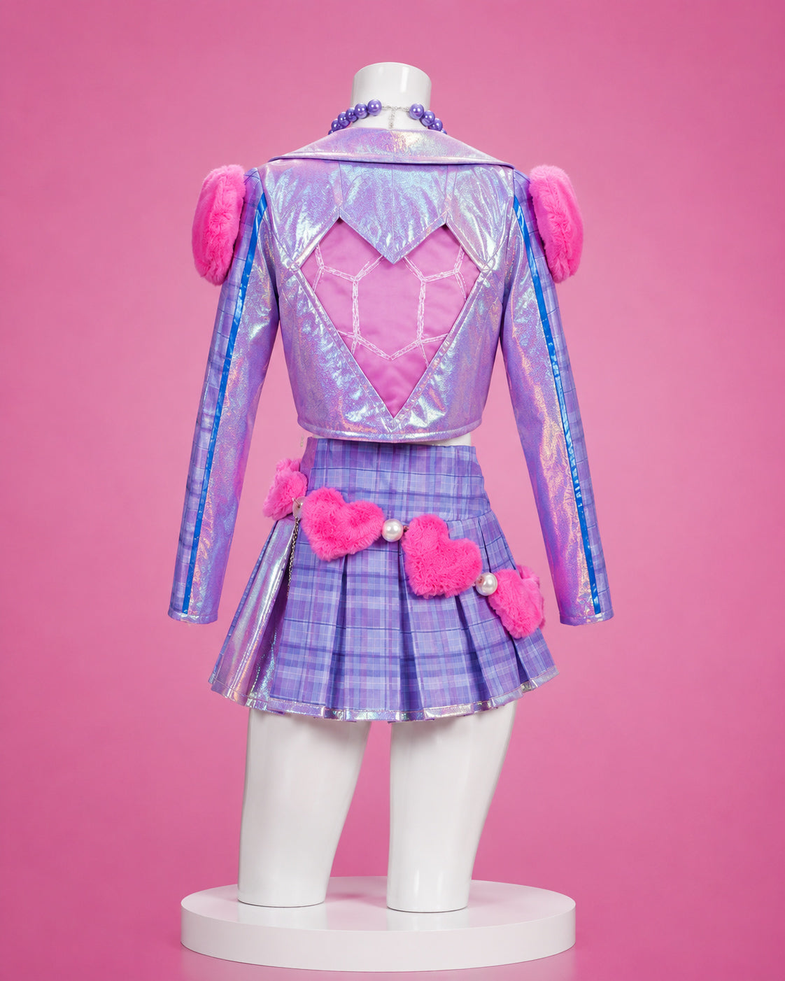 Pink purple heartthrob jacket and skirt back view for LOL League of Legends heartthrob Caitlyn Cosplay Costume
