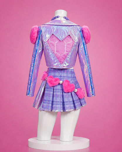Pink purple heartthrob jacket and skirt back view for LOL League of Legends heartthrob Caitlyn Cosplay Costume