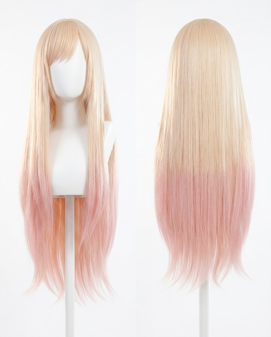 Marin Kitagawa Wig – Blonde with Pink Tips long blonde wig with pink ombre tips shown front and back