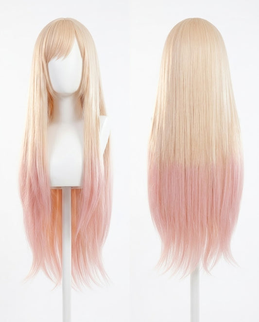 Marin Kitagawa Wig – Blonde with Pink Tips long blonde wig with pink ombre tips shown front and back