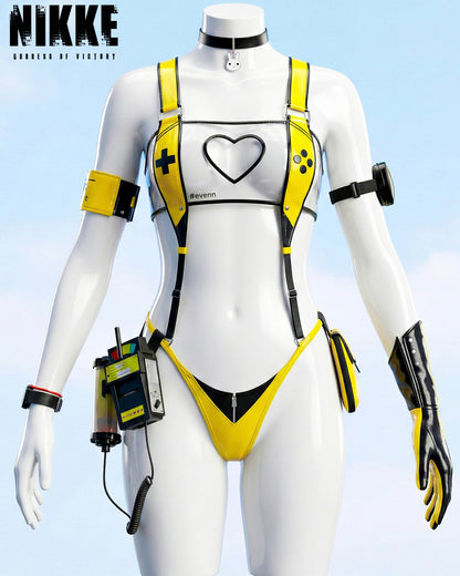 Front view of the Elegg inspired high-gloss white and yellow tactical engineer set by MBCosplay.