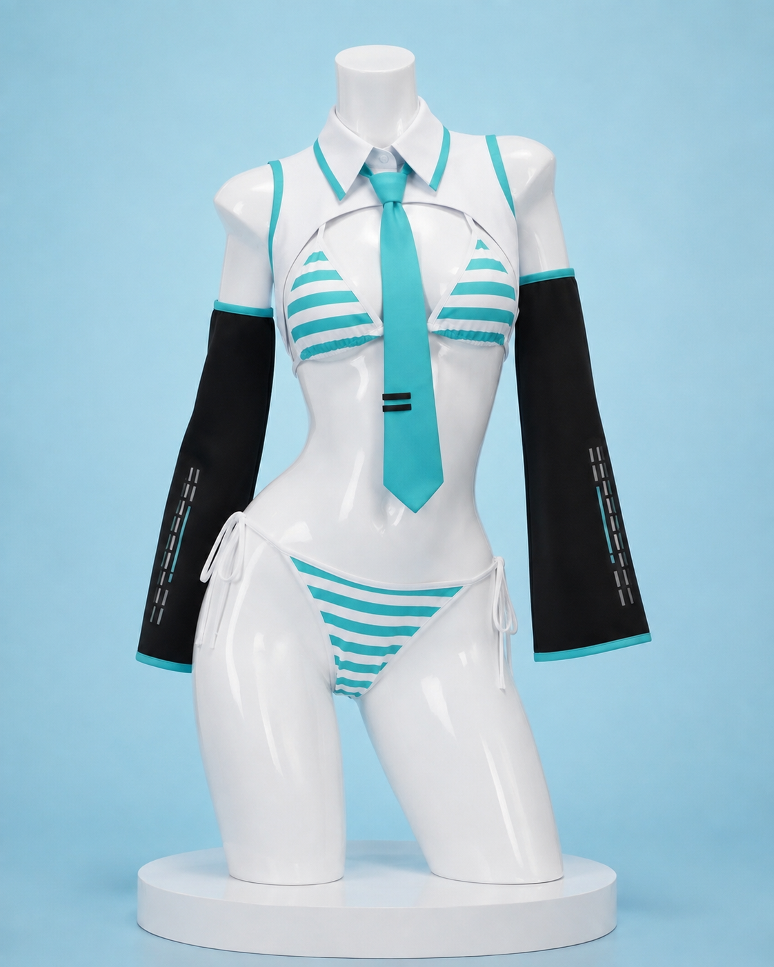 Miku: Tactical Underwear Set white and teal tactical lingerie set front view