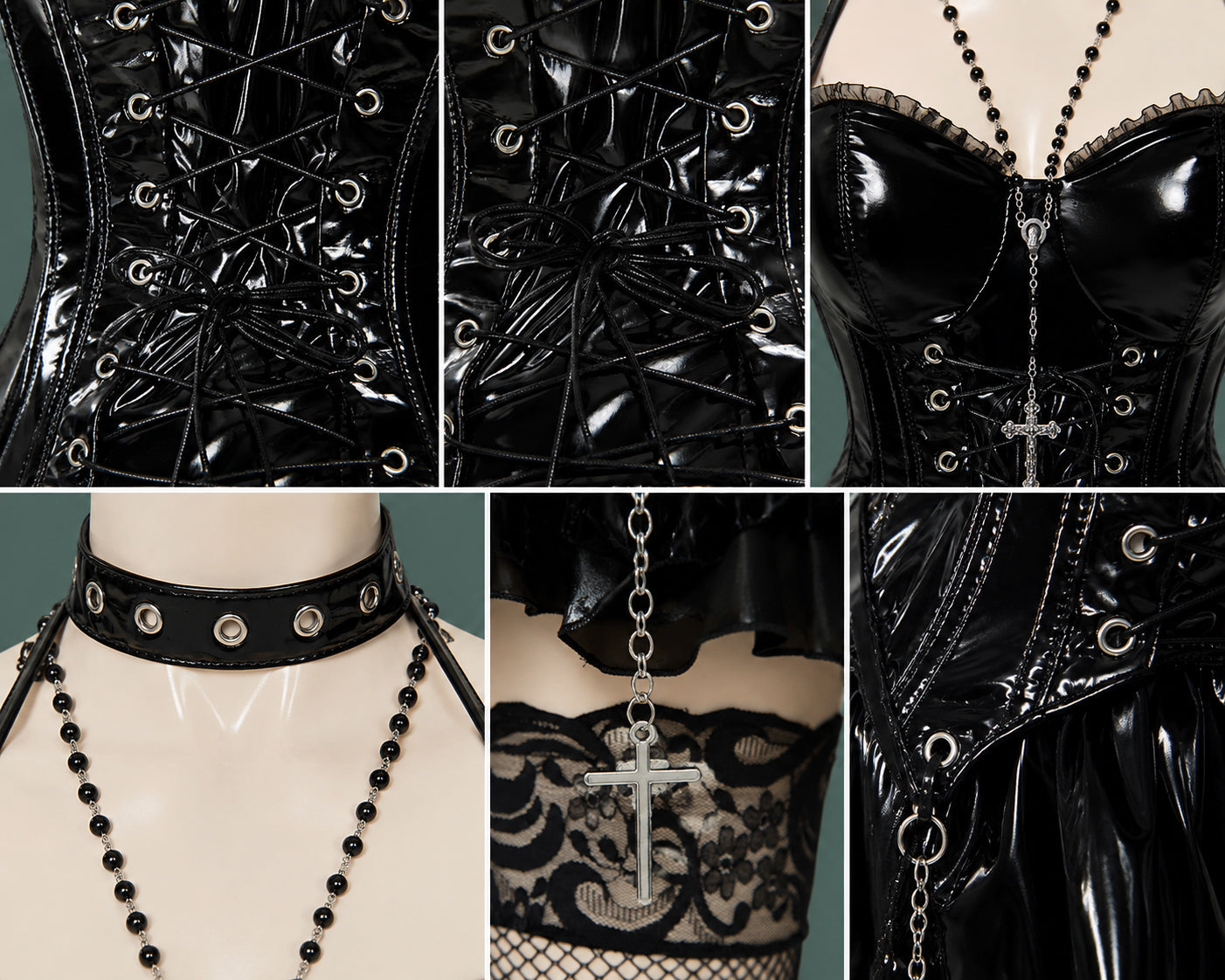 Misa Amane Cosplay Costume & Wig ? Death Note - black vinyl costume detail collage