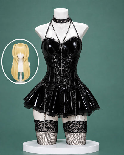 Misa Amane Death Note cosplay costume with blonde twin tail character wig