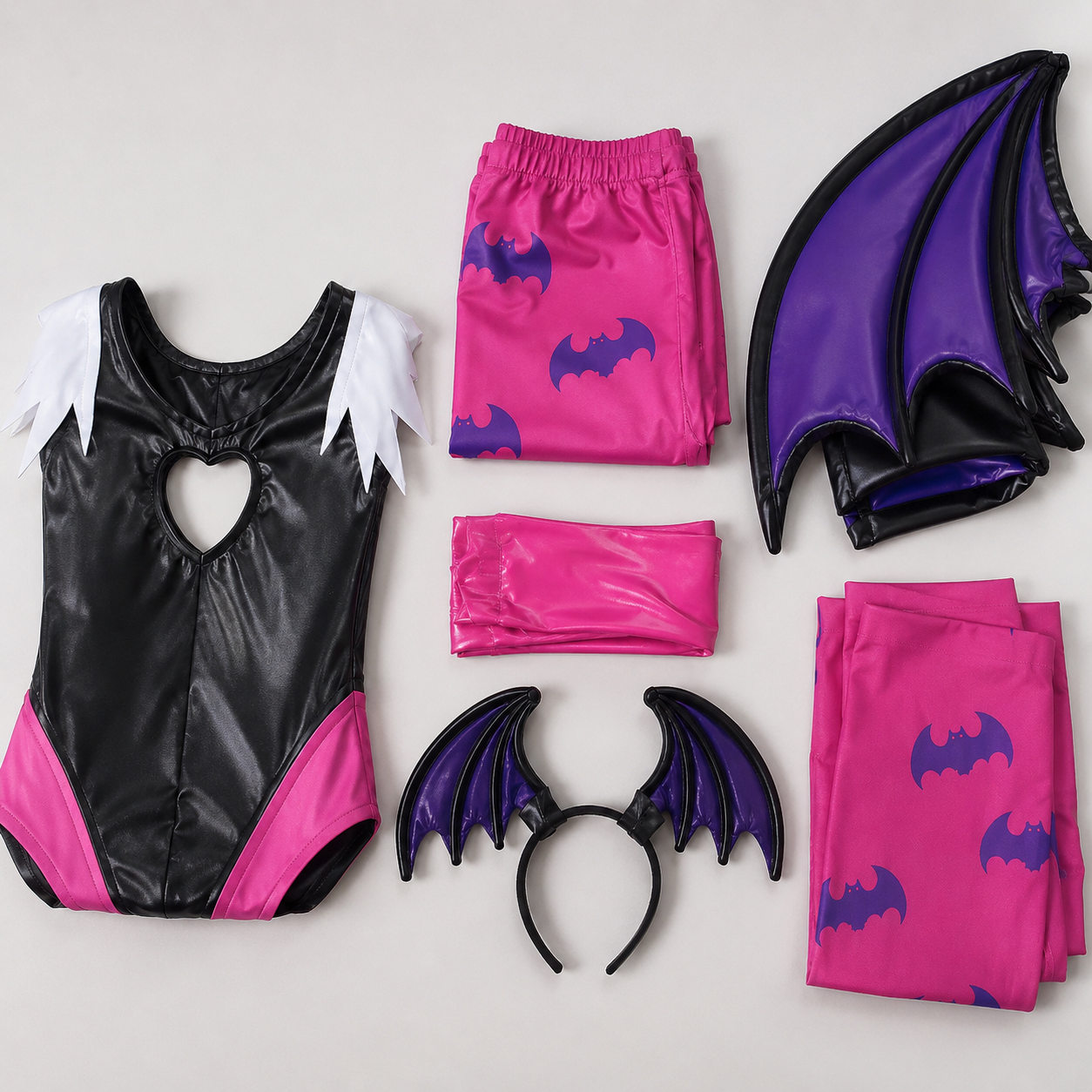 Morrigan Aensland Darkstalkers cosplay costume full set with bodysuit, wings, tights, gloves and headwear