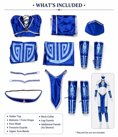 Mortal Kombat | Edenian Shadow | Kitana Cosplay Costume showing kitana costume included pieces layout