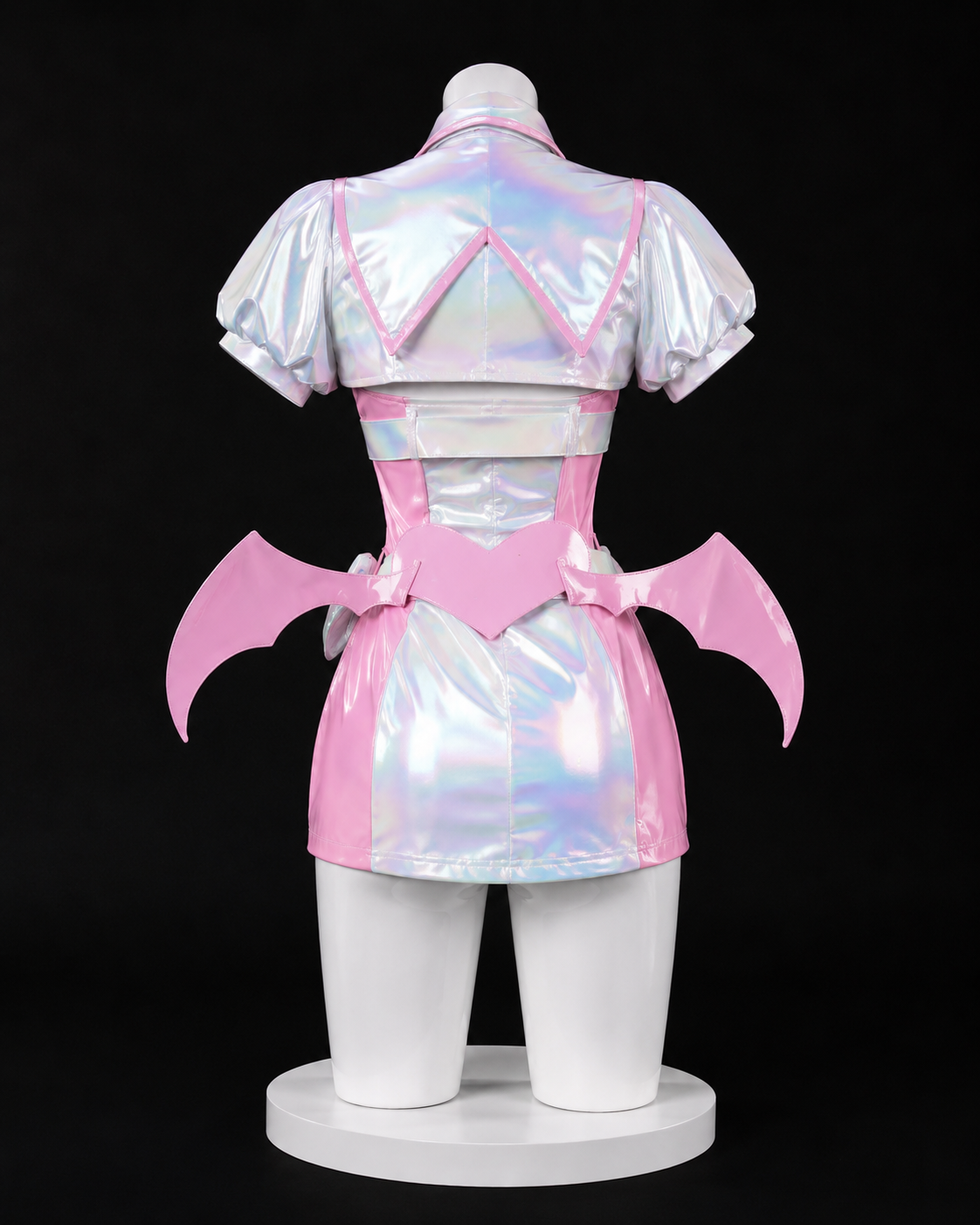 Muse Dash Buro Nocturne Bloodheir Costume & wig iridescent nurse costume back view with bat-wing panels