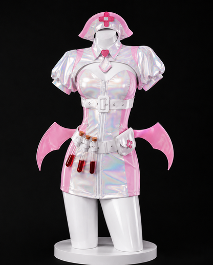 Muse Dash Buro Nocturne Bloodheir Costume & wig pink nurse costume front view without character inset