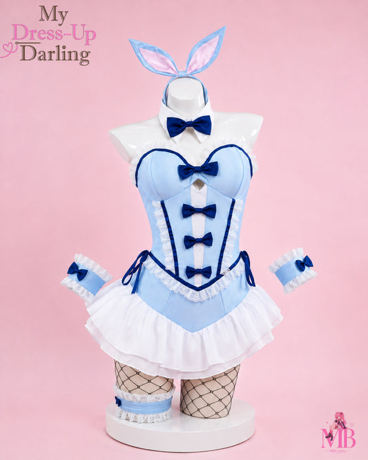 Costume blue and white bunny costume front view for My Dress-Up Darling Kitagawa Marin Bunny Girl Cosplay Costume