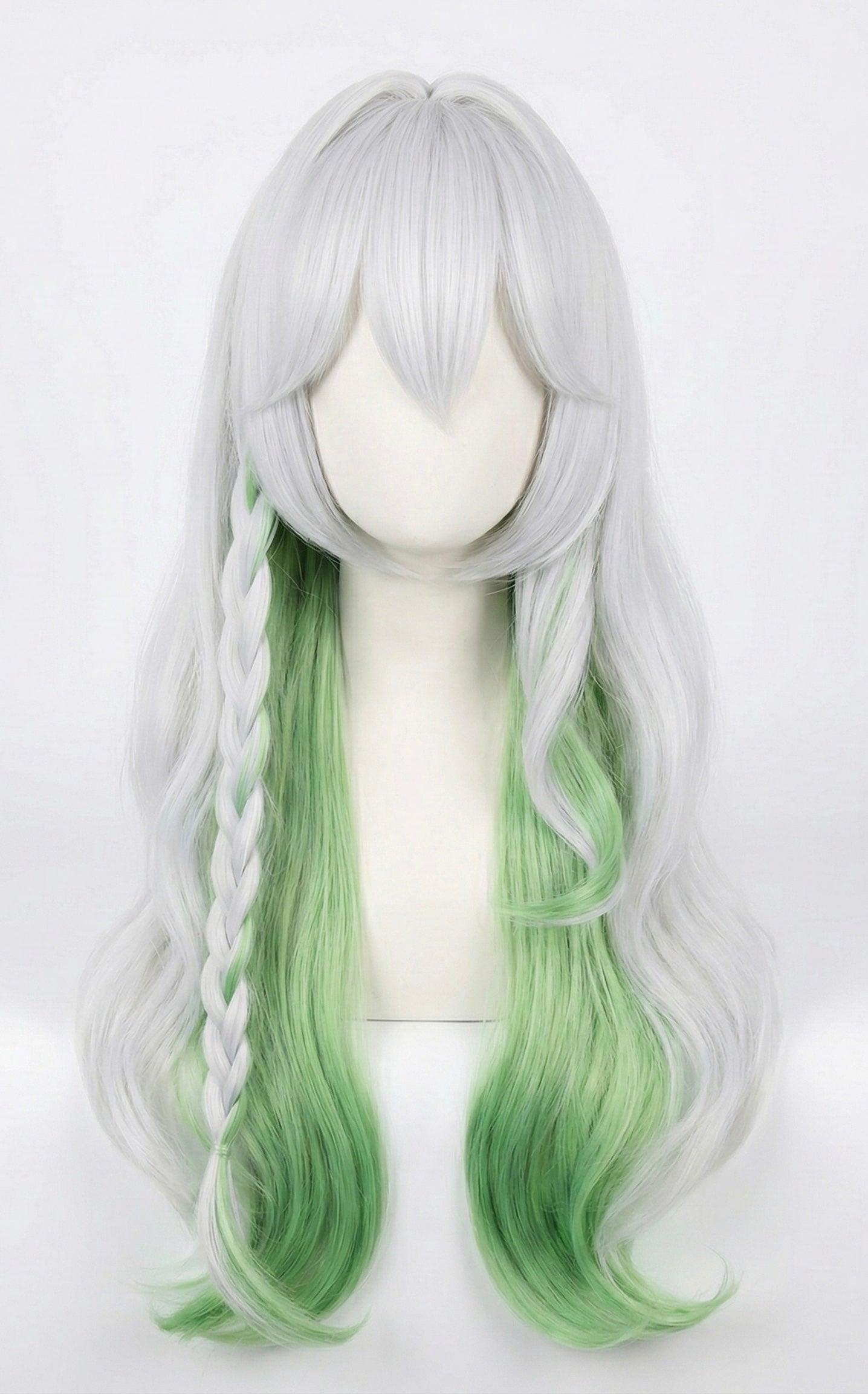 White wig with green ombre on a white background