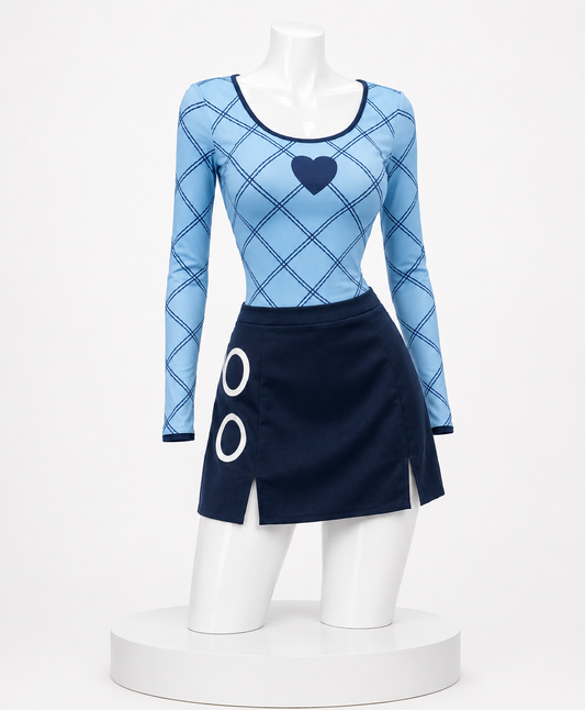 Nami blue long sleeve outfit mannequin front view for Nami One Piece Cosplay Costume Outfits & Optional Wig Set