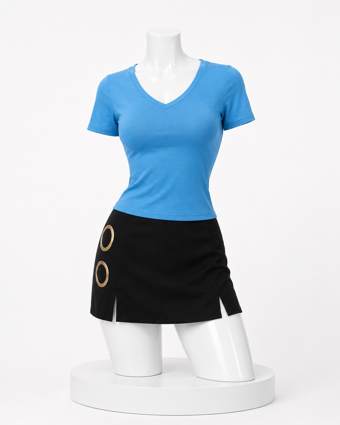 Nami blue short sleeve outfit mannequin front view for Nami One Piece Cosplay Costume Outfits & Optional Wig Set