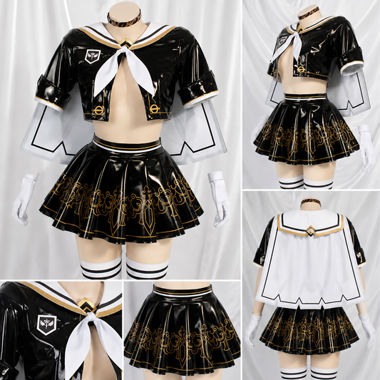NieR: Automata 2B Sailor Uniform Cosplay | Black Vinyl Edition - black sailor uniform detail collage