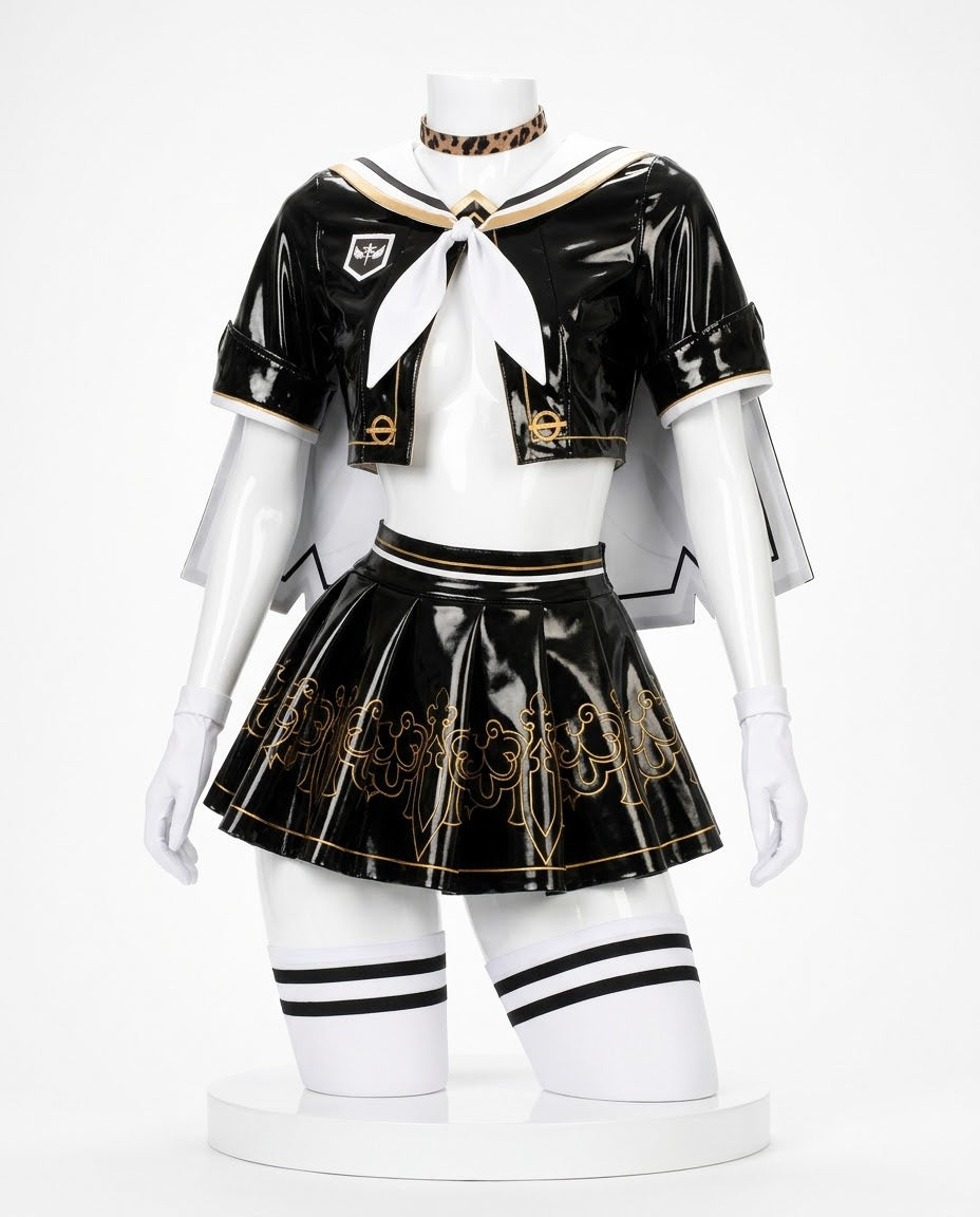 Edition black vinyl sailor costume front view without logo for NieR: Automata 2B Sailor Uniform Cosplay | Black Vinyl Edition