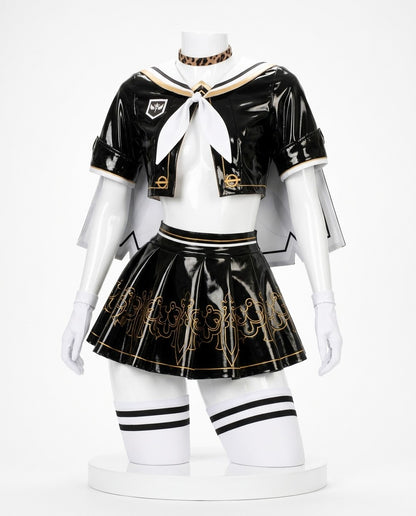 Edition black vinyl sailor costume front view without logo for NieR: Automata 2B Sailor Uniform Cosplay | Black Vinyl Edition