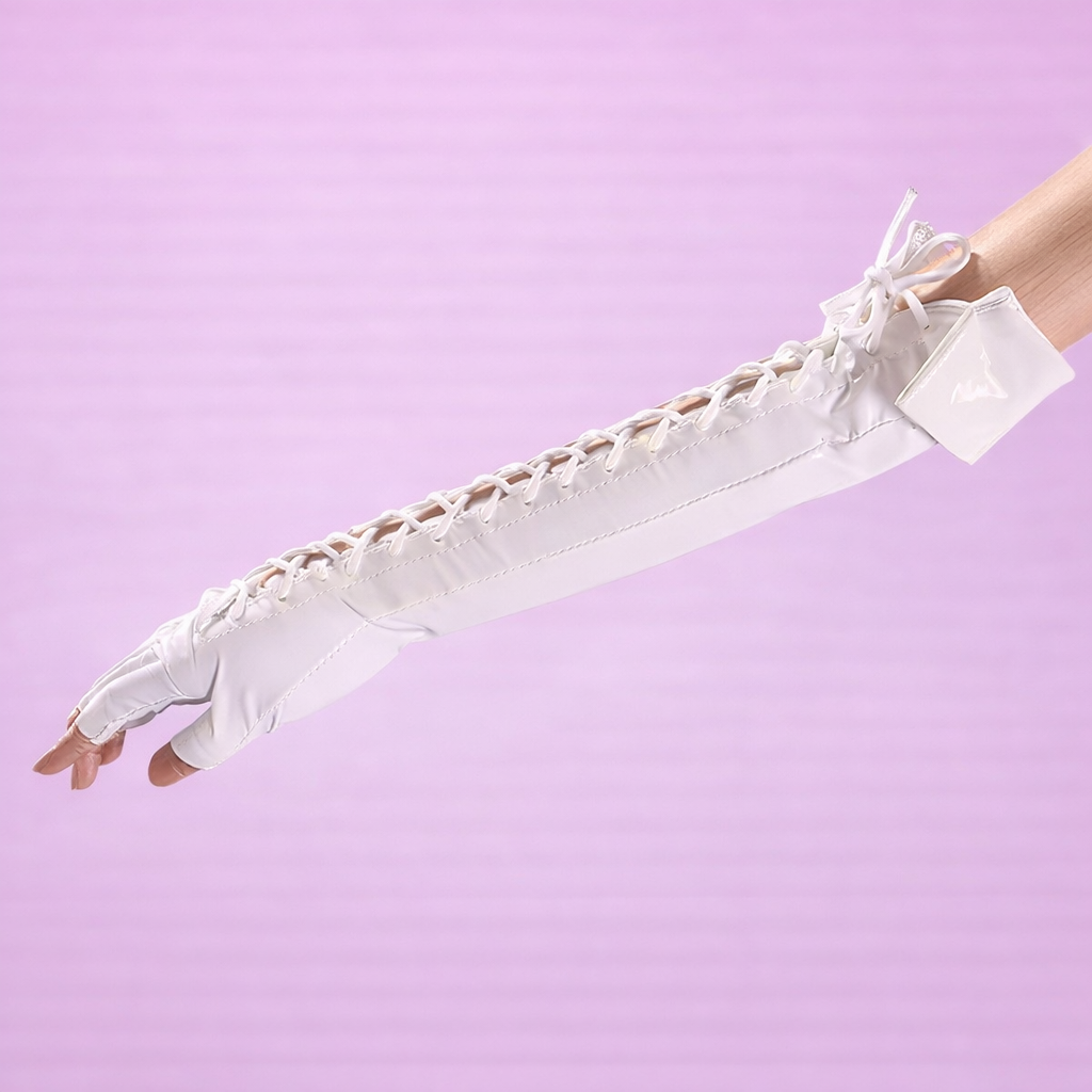 White cosplay gloves long lace up detail