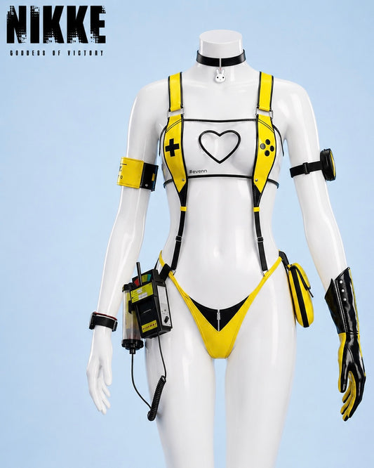 Nikke Elegg Cosplay Lingerie Set & Wig yellow black and white Elegg lingerie costume front view