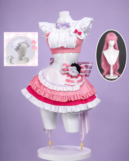 Wig dorothy maid costume with pink wig and headpiece for NIKKE: Goddess of Victory Dorothy Maid Cosplay Costume & wig