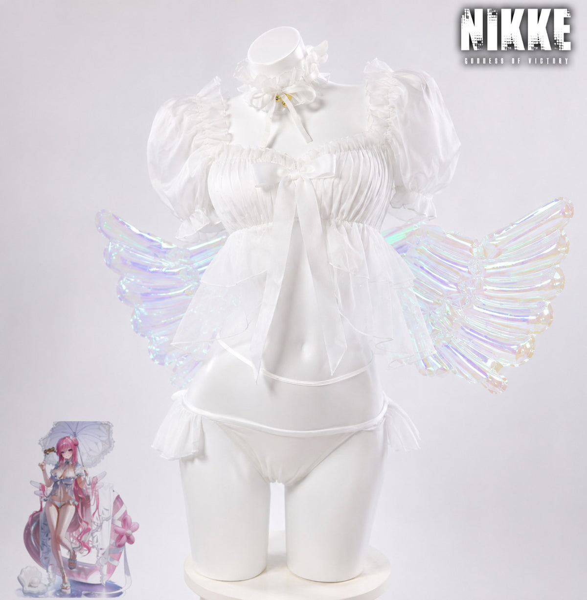 Nikke: Goddess of Victory Dorothy Serendipity wings & wig Cosplay Costume white Serendipity costume with translucent rainbow wings