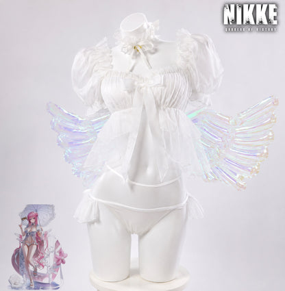 Nikke: Goddess of Victory Dorothy Serendipity wings & wig Cosplay Costume white Serendipity costume with translucent rainbow wings