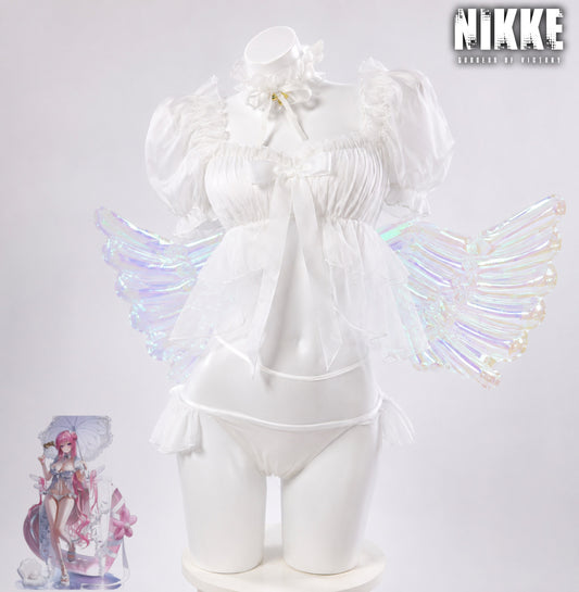 Nikke: Goddess of Victory Dorothy Serendipity wings & wig Cosplay Costume white Serendipity costume with translucent rainbow wings