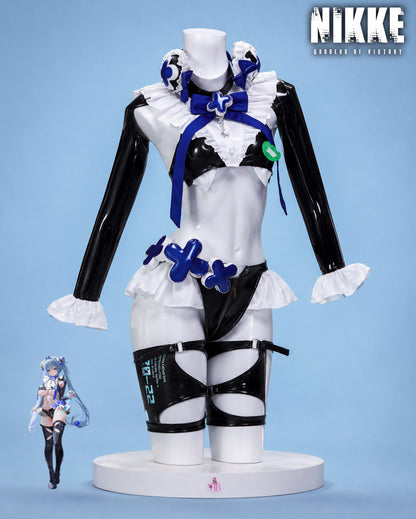 Hansel black blue cosplay costume mannequin front view for Nikke Goddess of Victory Hansel Cosplay & wig