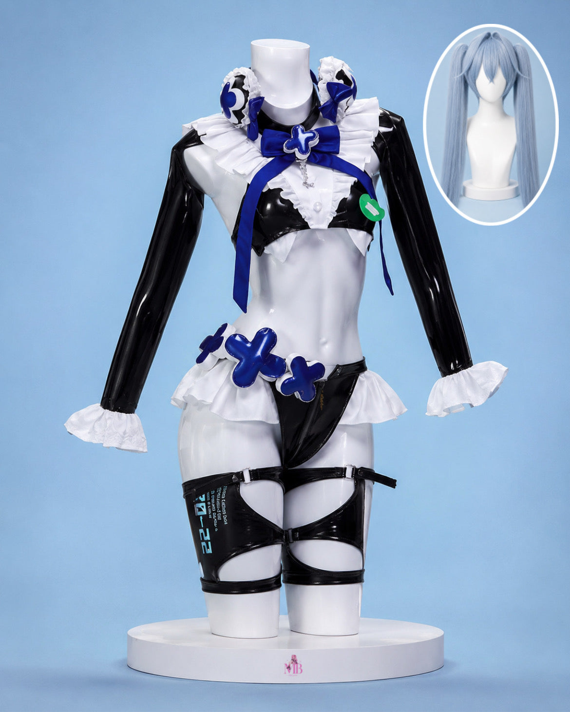 Nikke Goddess of Victory Hansel Cosplay & wig showing Hansel costume and wig mannequin set