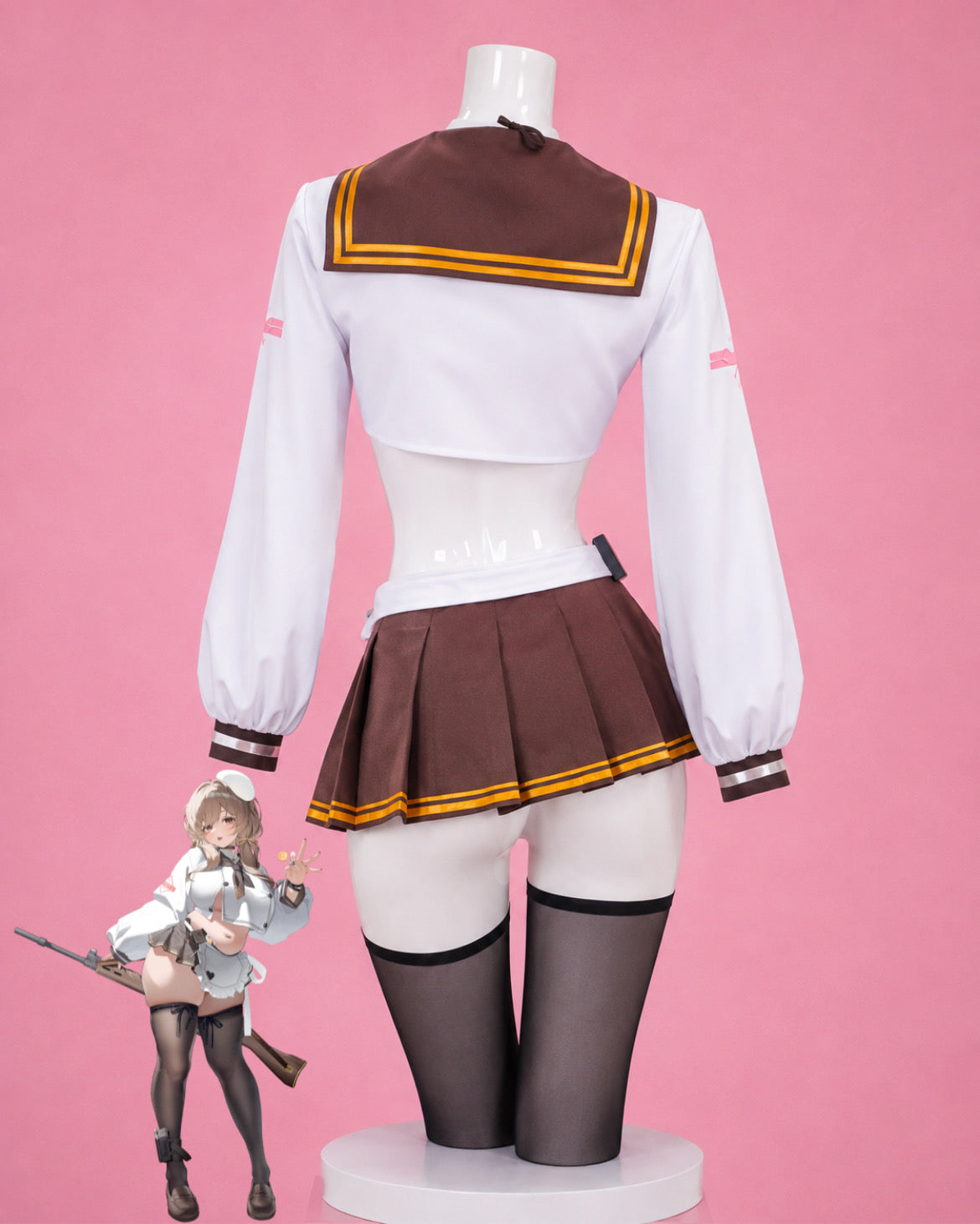 Wig white and brown maid uniform back view for NIKKE: The Goddess of Victory Bready Cosplay Costume & Wig