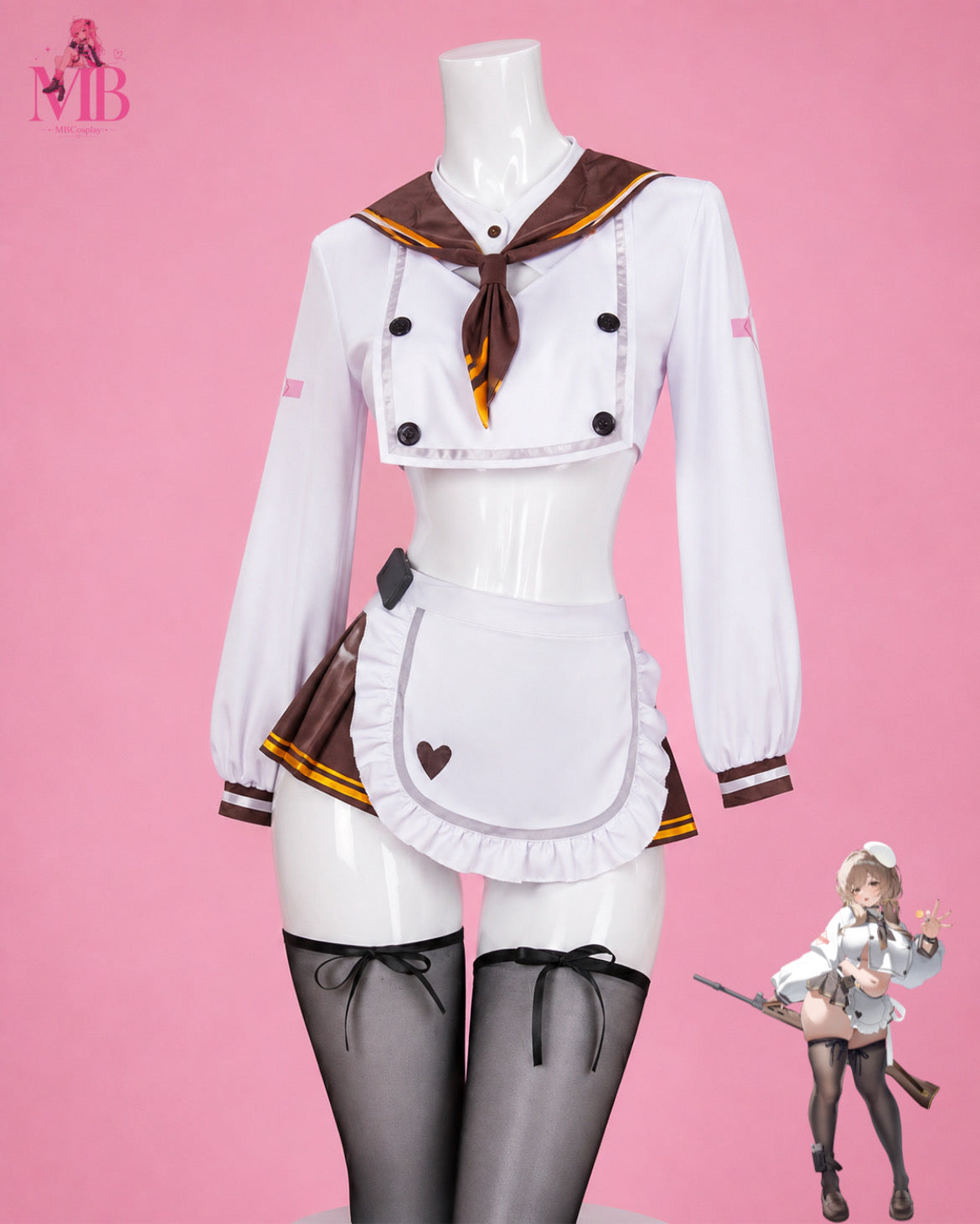 Wig white and brown maid uniform front view for NIKKE: The Goddess of Victory Bready Cosplay Costume & Wig