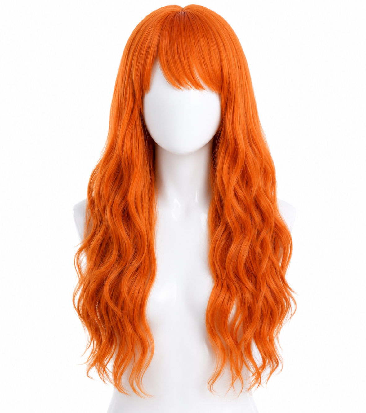 Long orange wavy wig front view for One piece Nami long cosplay wig