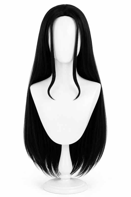 Long black wig front view for One Piece Nico Robin Wig – Black Post-Time Skip & Sunglasses Set