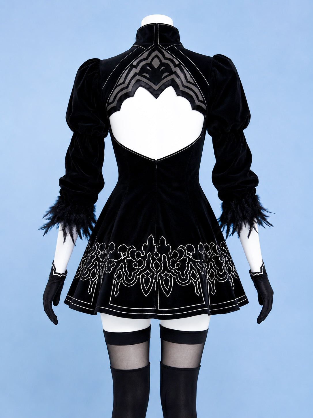 2B black embroidered dress back view for Original NieR:Automata 2B Cosplay Costume