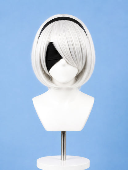 2B silver bob wig with headband for Original NieR:Automata 2B Cosplay Costume