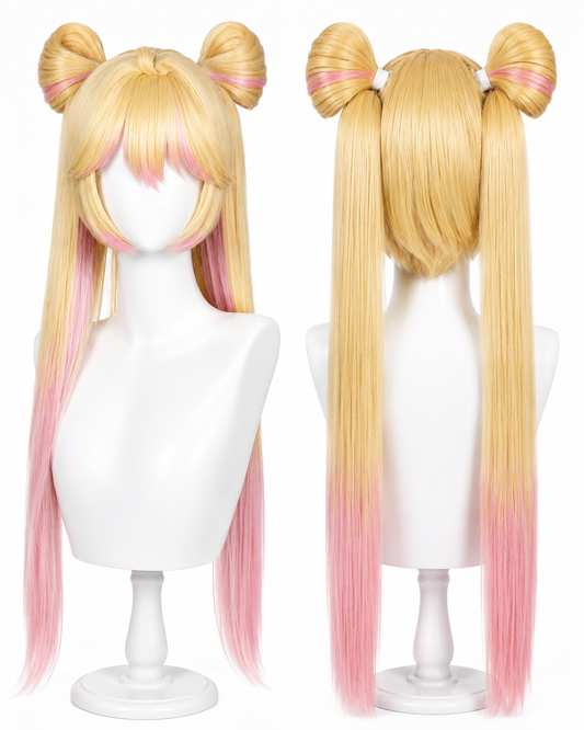 Blonde juno wig front and back views for Overwatch Juno Cosplay Wig